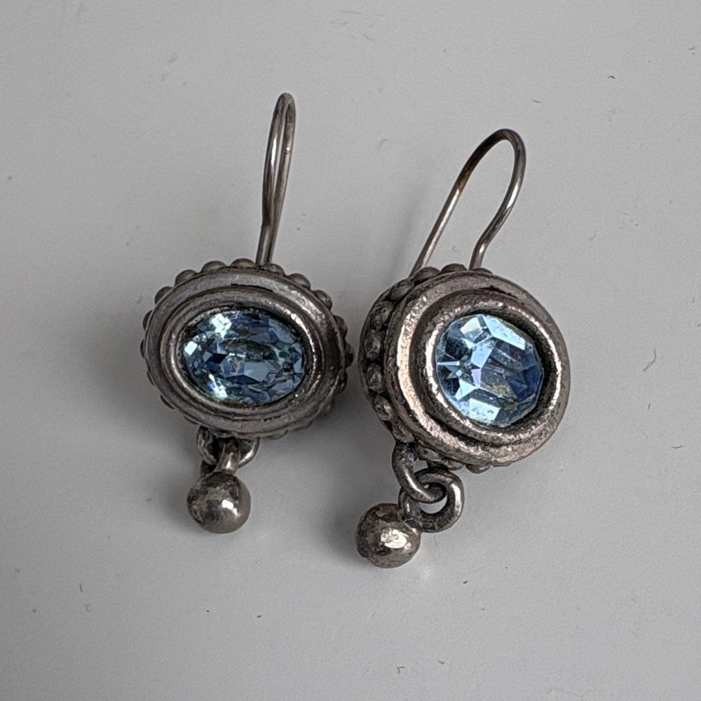 Silver Blue Gemstone Earrings Signed SM
